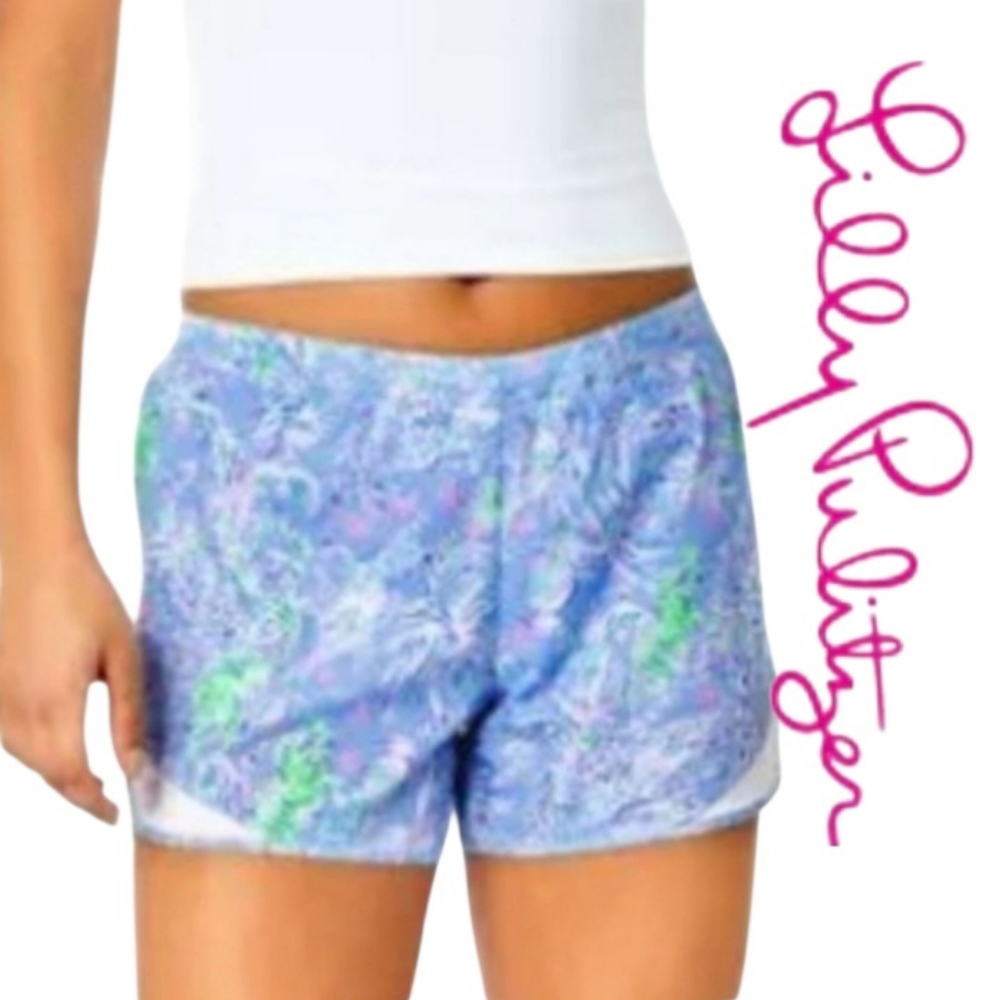 Luxetic Lilly Pulitzer Ocean Trail Athletic Tropic Short Blue Pink Women Medium